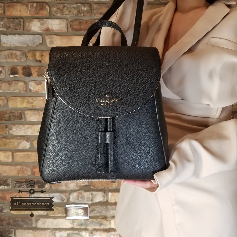 Kate Spade Medium Flap Backpack BLACK LEILA - Picture 10 of 13
